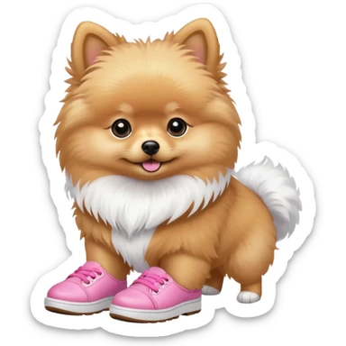 Pomeranian wearing pink shoes sticker