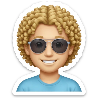 chico con pelo rizado, piel blanca y unas gafas de sol y2k sticker