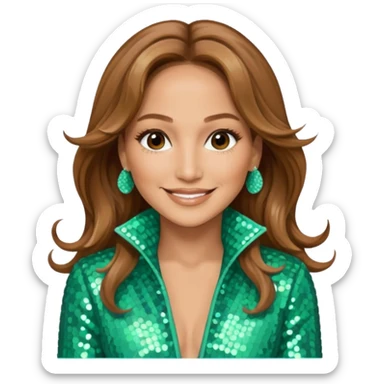 Jennifer Lopez with long  light brown hair, seafoam green sequin outfit sticker