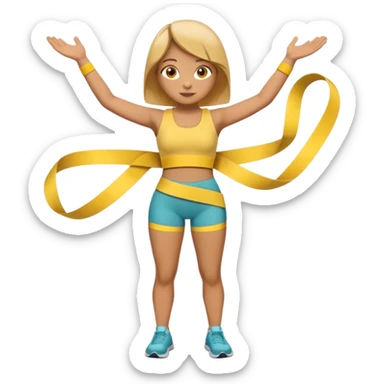 A 3D cartoon person measuring their waist with a yellow tape, casual fitness outfit, Memoji-style realism. sticker