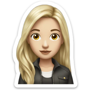 hyperrealist caucasian girl black long hair holding money sticker