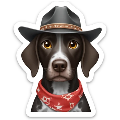 Black shorthair German shorthair pointer wearing Cowboy hat and bandanna  sticker