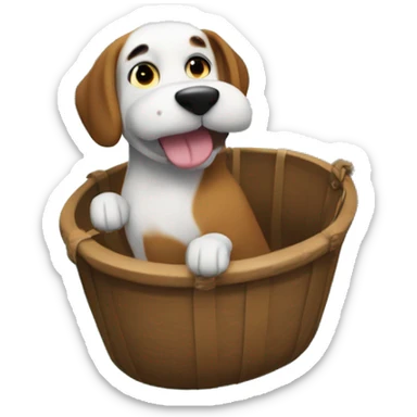 Now that the dog is clean the gravity is not strong enough to hold it down so it begins to float to town. He can now see the town below him.  sticker