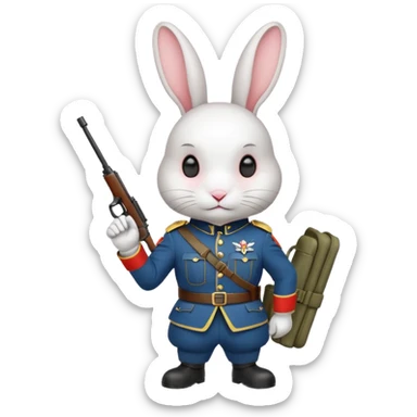 white rabbit with soldier costume sticker