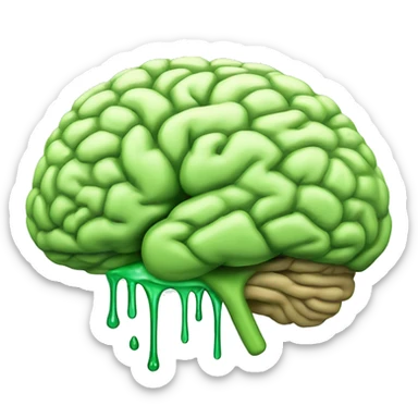 a brain with a greenish color, like a logo, and like it's dripping liquid from it sticker