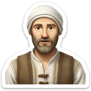 photorealistic white slavic peasant with beard portrait, Slavic ethnic clothing sticker
