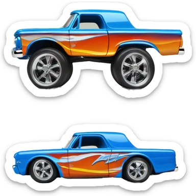 Side shot, Hot wheels, Hot rod, panel truck, 1964 with exposed chrome exhaust pipes, blue  sticker