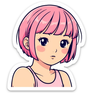 Girl with pink short hair, hair bangs and labret piercing  sticker