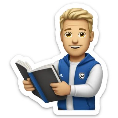 white young soccer coach holding a notebook sticker