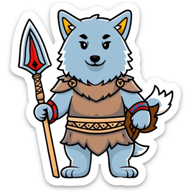 Russian pagan warrior with wolf pelt, spear, ancient Slavic symbols sticker
