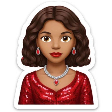 Marian Anderson with dark brown wavy hair, red sequin outfit sticker