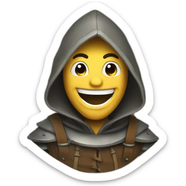medieval saboteur laughing and escaping, hooded sticker