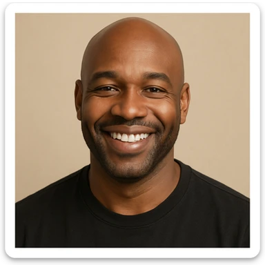 portrait of a bald black man smiling, minimal background sticker