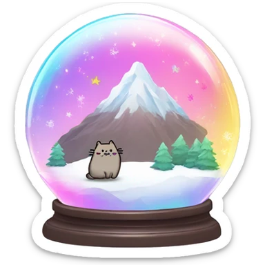 Kawaii rainbow neon pusheen mountain snow globe  sticker