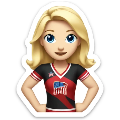 girl wearing red and black uniform American with blonde hair and blue eyes doing cheerleading  sticker