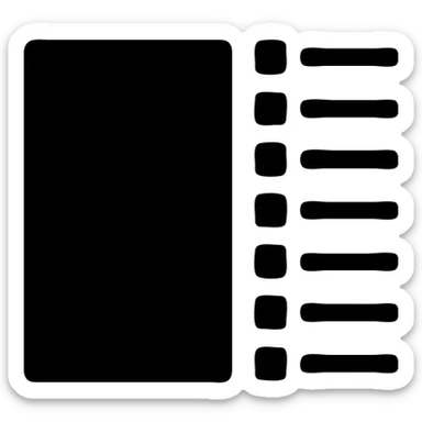 minimal solid white icon of a bold rectangle with seven small solid squares each at the start of a short horizontal line arranged vertically as a list, very geometric, Netflix UI style, black background, no text sticker