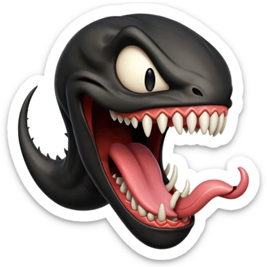 Venom with very long tongue out, clean black body, no logos or markings, classic emoji look sticker