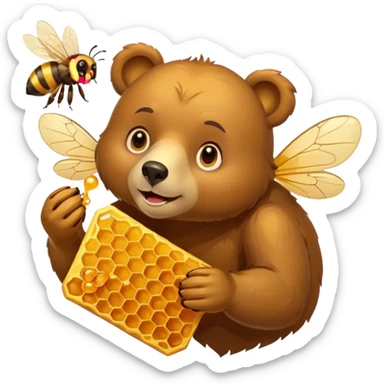 bear eating honeycomb with bees flying around sticker