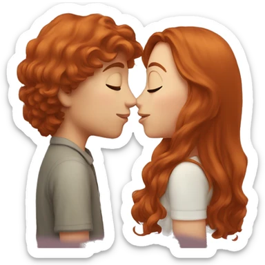 Redhead girl, kissing boy with long brown hair  sticker
