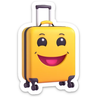 3D smiley emoji, nagy szempillás, bőrönddel, utazós sticker