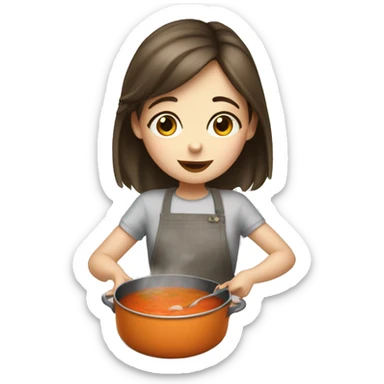 white skin brunnete girl making a soup sticker