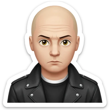 Bald Russian 1990s gangster emoji, leather jacket, , serious face sticker