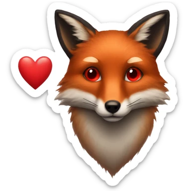 dark red fox face with tiny red heart instead of eyes sticker