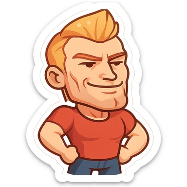 Chad meme character, strong jawline, confident smile, bold cartoon style sticker