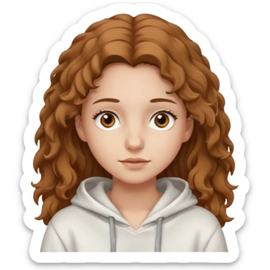 Una ragazza con una felpa semplice bianca,ha gli occhi marroni,i capelli marroni chiaro , c’è gli ha lunghi e ricci ma non troppo sticker