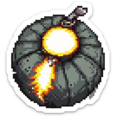 Classic round black bomb with lit fuse, white highlight, simple pixel art style sticker