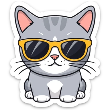 Grey short british cat con sunnies sticker