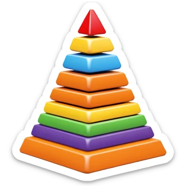 Children's stacking pyramid toy with rings in rainbow order: red, orange, yellow, green, light blue, dark blue, and purple rings sticker
