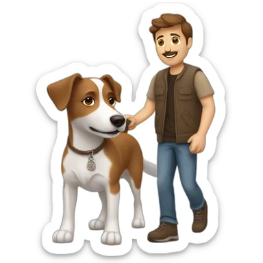 brown haired mid path man with jack russell dog sticker