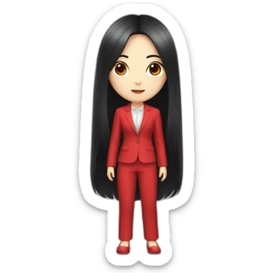 Pale red eyed japanese girl with long black hair in red suit sticker