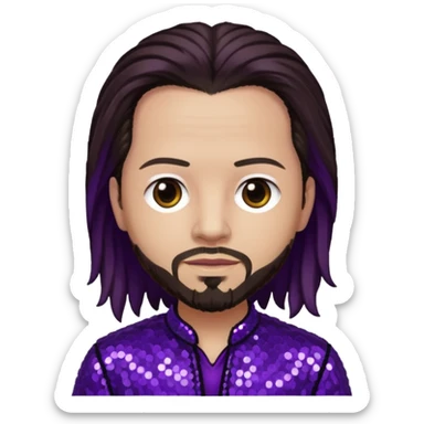 Jonathan Davis from Korn with long dark brown hair, light skin, purple sequin outfit sticker