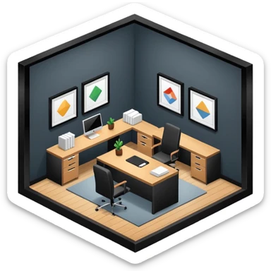 an office for ceo of comany in an isometric style sticker