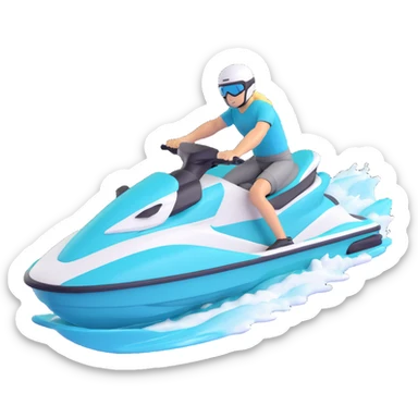 white and turquoise jet ski, angled perspective, dynamic sticker