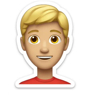 dark blond teenage boy with red shirt sticker