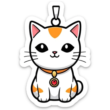 cat wearing a pendant, cartoon sticker style sticker