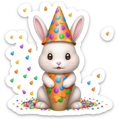 White bunny wearing cone hat with confetti.









 sticker