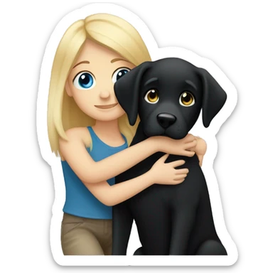 Blonde haired blue eyed girl hugging black lab sticker