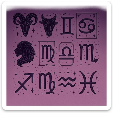 astrological symbols in tarot aesthetics with a dark purple gradient to light purple background sticker