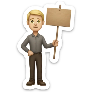white man holding placard on stick sticker