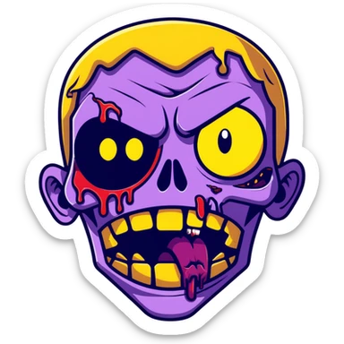 cartoon style zombie emoji, purple skin, drooling sticker