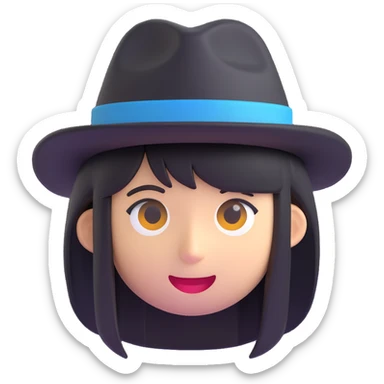 face with a black hat and long side bangs, 3d emoji style sticker