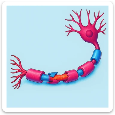 Make the neuron and myelin sheath illustration more colorful with vibrant medical colors, enhancing the vibrancy and clarity of the medical illustration. sticker