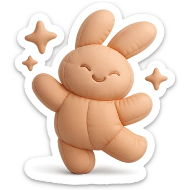 floppy bunny twirling with sparkles, cushion style sticker