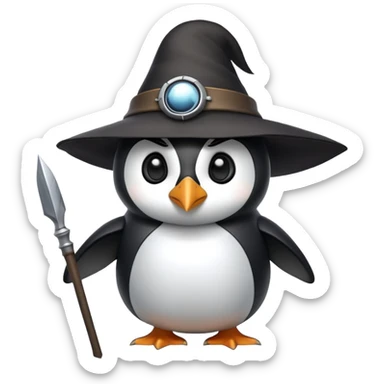 Penguin dressed as Odin with one eye, wearing a wide-brimmed hat and holding a spear sticker