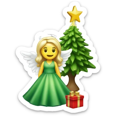 Green Christmas tree with Angel topper sticker