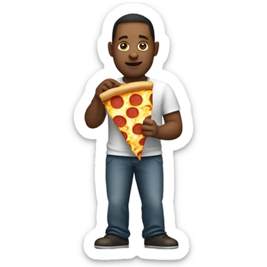 Hungry man eating pizza sticker